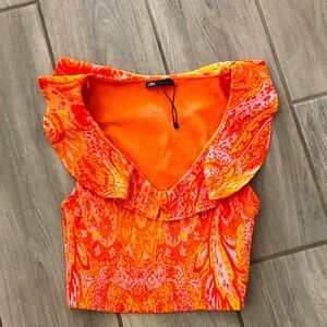 Zara Orange and Pink Patterned top